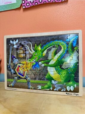 Melissa & Doug Fresh Start 48pc Wooden Jigsaw Puzzle Knight vs Dragon 11” x 15”